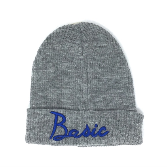 MUDD Gray Knit Beanie Blue Basic Embroidery Unisex - Picture 4 of 6